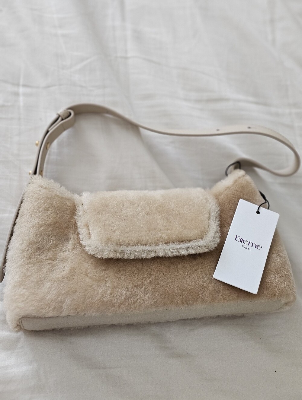NWT Elleme Paris Beige Shearling Shoulder Bag Retail $525